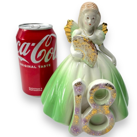 Josef Originals Vintage 18th Birthday Angel Girl Figurine in Green Dress & Wings - Picture 7 of 11